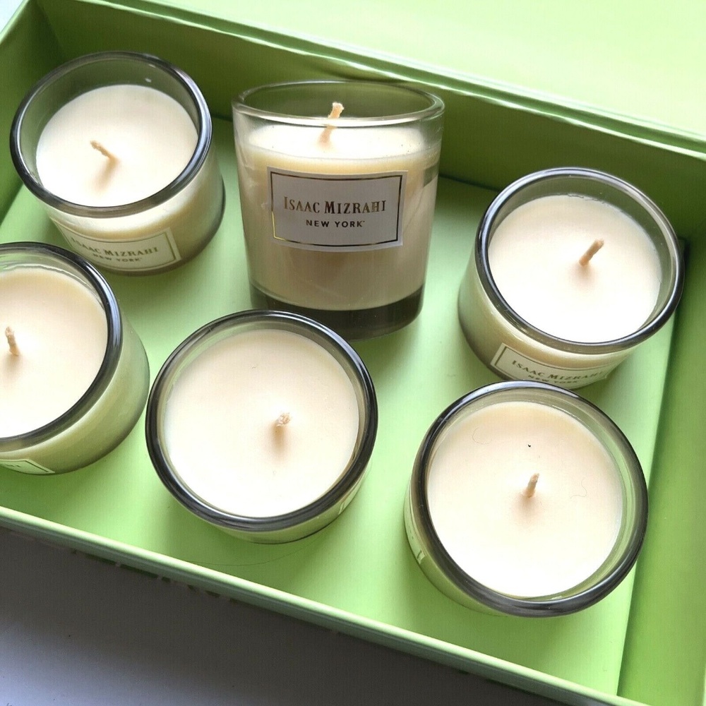 New Isaac Mizrahi Lemongrass Scented Six Piece Box Set Votives Candles